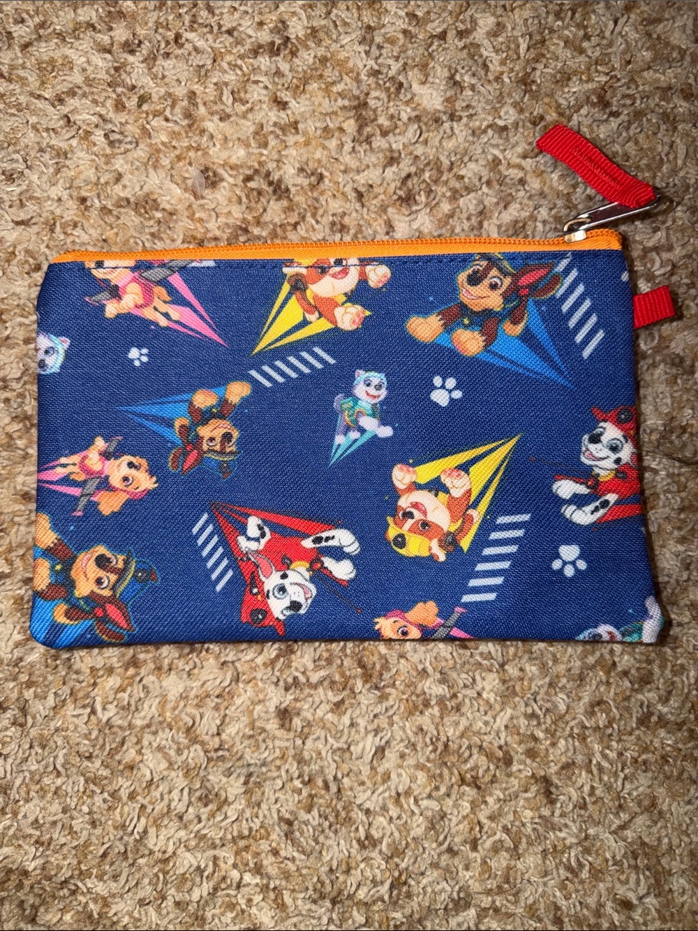 Paw Patrol Navy Blue Zip Pouch with Orange Zipper and Red Pull